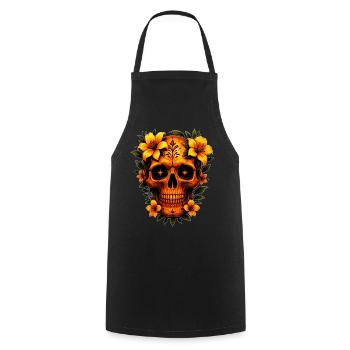 Totenkopf mit Blumen  - Kochschürze - Schwarz - Vorne - AI Model Male 185 dark (185cm)