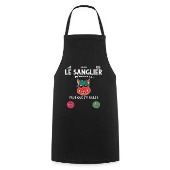 Le Sanglier M’Appelle Humour Chasse - Tablier de cuisine - noir - Devant - AI Model Male 185 dark (185cm)