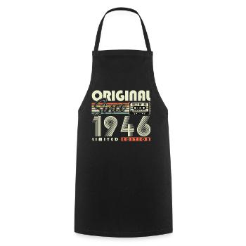 Original 1946 Vintage Anniversaire Rétro - Tablier de cuisine - noir - Devant - AI Model Male 185 dark (185cm)