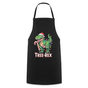 Tree-Rex – T-Rex mit Zuckerstange & Lichtern - Kochschürze - Schwarz - Vorne - AI Model Male 185 dark (185cm)