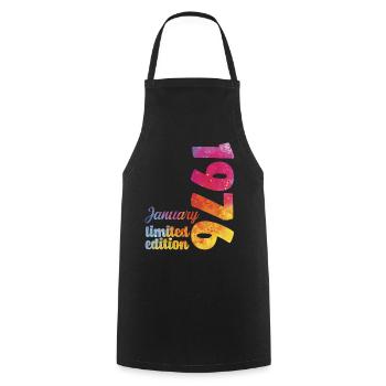 Cadeau D'anniversaire Janvier 1976 Anniversaire  - Tablier de cuisine - noir - Devant - AI Model Male 185 dark (185cm)