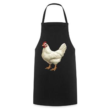 White Chicken Motif Illustration - Cooking Apron - black - Front - AI Model Male 185 dark (185cm)