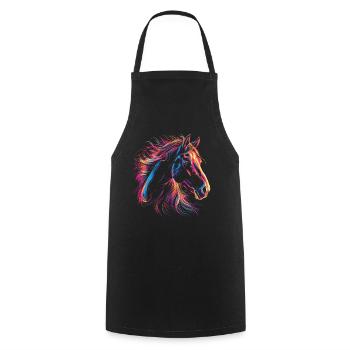 Buntes Pferdeporträt im künstlerischen Stil - Kochschürze - Schwarz - Vorne - AI Model Male 185 dark (185cm)