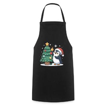 Pinguin schmückt Weihnachtsbaum - Kochschürze - Schwarz - Vorne - AI Model Male 185 dark (185cm)