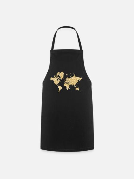 World Map Beige Floral Design - Cooking Apron - black