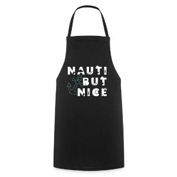 Nauti mais gentil – Cadeau de jeux de mots à la voile - Tablier de cuisine - noir - Devant - AI Model Male 185 dark (185cm)