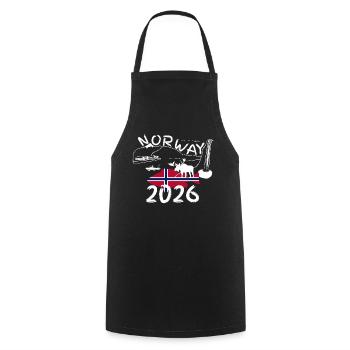 Norwegen 2026 Rotbarsch mit Bergen und Elch Angeln - Kochschürze - Schwarz - Vorne - AI Model Male 185 dark (185cm)