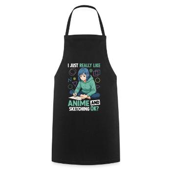 J’aime vraiment l’anime et le croquis OK - Tablier de cuisine - noir - Devant - AI Model Male 185 dark (185cm)