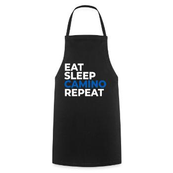 Eat sleep Camino Repeat | Way of St. James, Pilgrimage - Cooking Apron - black - Front - AI Model Male 185 dark (185cm)
