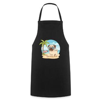 Cute Pug with Glasses Beach Summer Vacation - Cooking Apron - black - Front - AI Model Male 185 dark (185cm)