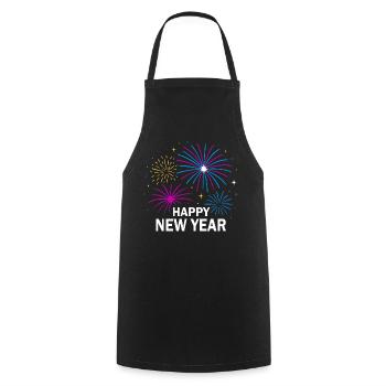 Feuerwerk Silvester Design – Happy New Year - Kochschürze - Schwarz - Vorne - AI Model Male 185 dark (185cm)