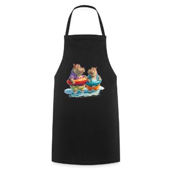 Hippopotames sur la plage avec des anneaux de nage - Tablier de cuisine - noir - Devant - AI Model Male 185 dark (185cm)