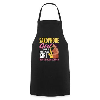 Fille au saxophone tellement plus bruyante Saxophoniste - Tablier de cuisine - noir - Devant - AI Model Male 185 dark (185cm)