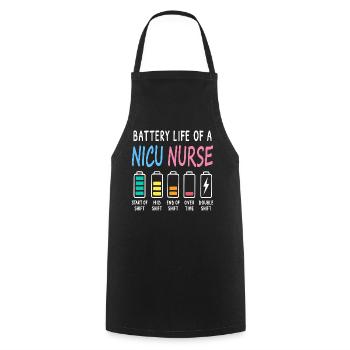 Battery Level of a Neonatal Caregiver Humor - Cooking Apron - black - Front - AI Model Male 185 dark (185cm)