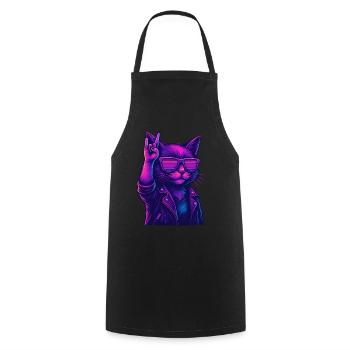 Synthwave Cat 2 Retro Rock 80s - Cooking Apron - black - Front - AI Model Male 185 dark (185cm)