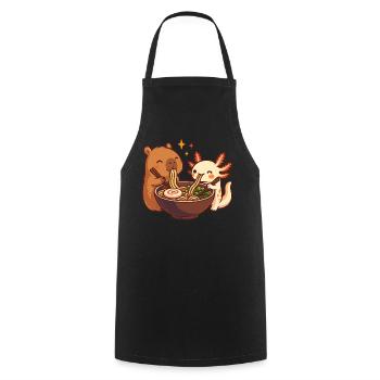 Capybara mit Axolotl isst Nudeln Ramen kawaii - Kochschürze - Schwarz - Vorne - AI Model Male 185 dark (185cm)