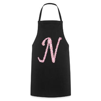 Cherry blossom initial N - Cooking Apron - black - Front - AI Model Male 185 dark (185cm)