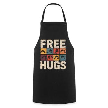 Étreinte de catcheur – Câlins gratuits, slogan rétro - Tablier de cuisine - noir - Devant - AI Model Male 185 dark (185cm)
