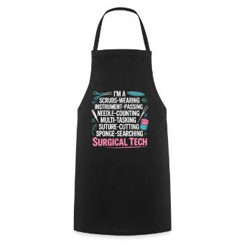 Surgical Tech Power Wortkunst - Kochschürze - Schwarz - Vorne - AI Model Male 185 dark (185cm)