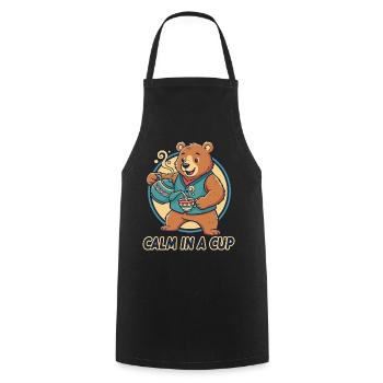 Calm in a Cup: Bear Tea Vibes - Cooking Apron - black - Front - AI Model Male 185 dark (185cm)