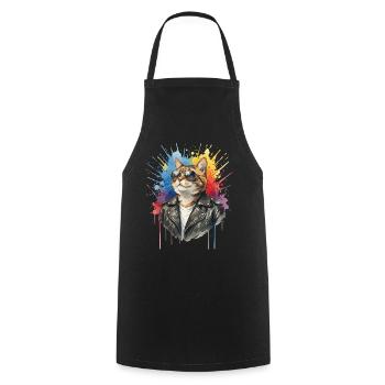 Chat avec des lunettes de soleil, Chat Cool - Tablier de cuisine - noir - Devant - AI Model Male 185 dark (185cm)