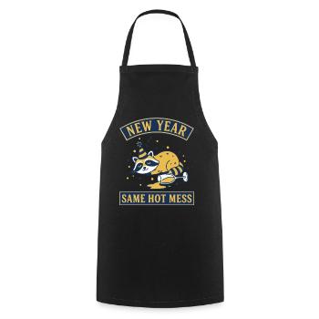 New Year Same Hot Mess Funny Raccoon Design - Cooking Apron - black - Front - AI Model Male 185 dark (185cm)