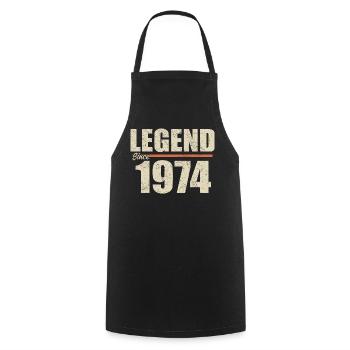 Anniversaire 1974 | Légende depuis 1974 - Tablier de cuisine - noir - Devant - AI Model Male 185 dark (185cm)