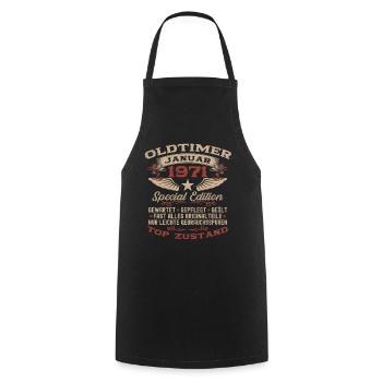 Cadeau pour le 55e anniversaire Voiture Classique janvier 1971 - Tablier de cuisine - noir - Devant - AI Model Male 185 dark (185cm)
