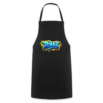 GRAFFITI NAME TONY FOR PERFECT GIFT PRINTABLE - Cooking Apron - black - Front - AI Model Male 185 dark (185cm)