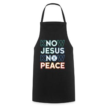 Typographie de Know Jesus Know Peace - Tablier de cuisine - noir - Devant - AI Model Male 185 dark (185cm)