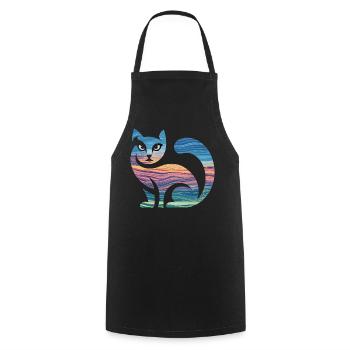  Bunte Katze Silhouette Mit Sonnenuntergang Und - Kochschürze - Schwarz - Vorne - AI Model Male 185 dark (185cm)