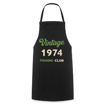 Vintage 1974 – Fishing Club Retro Geburtsjahr - Kochschürze - Schwarz - Vorne - AI Model Male 185 dark (185cm)
