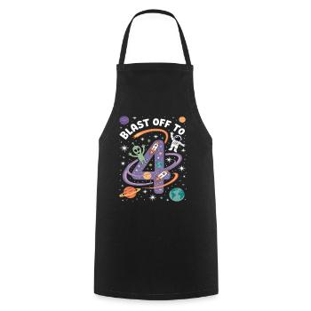 Departure into space 4th birthday children's birthday party - Cooking Apron - black - Front - AI Model Male 185 dark (185cm)