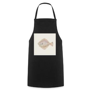 Aquarelle poisson plie – Illustration maritime - Tablier de cuisine - noir - Devant - AI Model Male 185 dark (185cm)