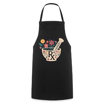 Flower Mortar Herb Design - Cooking Apron - black - Front - AI Model Male 185 dark (185cm)