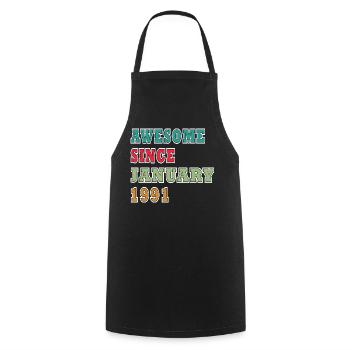 35e anniversaire Millésime de janvier 1991 - Tablier de cuisine - noir - Devant - AI Model Male 185 dark (185cm)
