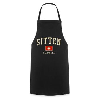 Sion Switzerland – flag motif with local pride - Cooking Apron - black - Front - AI Model Male 185 dark (185cm)
