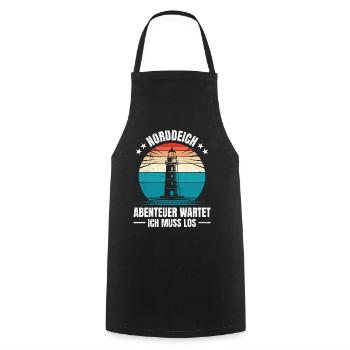 North Sea Holidays NORDDEICH ADVENTURE AWAITS - Cooking Apron - black - Front - AI Model Male 185 dark (185cm)