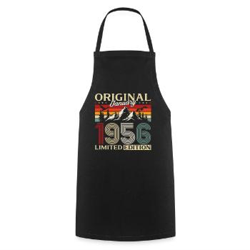 70e anniversaire Original janvier Né en 1956 - Tablier de cuisine - noir - Devant - AI Model Male 185 dark (185cm)