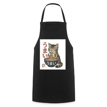 Kawaii Cat Eats Ramen – Umai Japan Retro - Cooking Apron - black - Front - AI Model Male 185 dark (185cm)