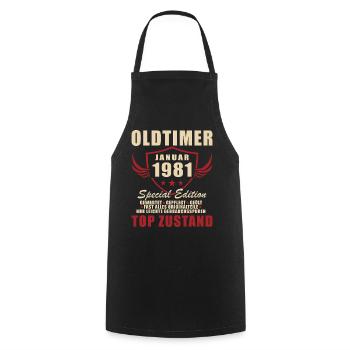 45th Birthday Gift Classic Car January 1981 - Cooking Apron - black - Front - AI Model Male 185 dark (185cm)