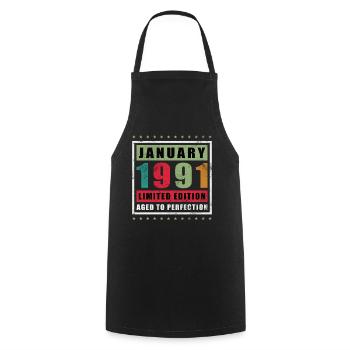 35e anniversaire Millésime de janvier 1991 - Tablier de cuisine - noir - Devant - AI Model Male 185 dark (185cm)