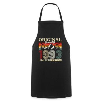 33e anniversaire Original janvier 1993 - Tablier de cuisine - noir - Devant - AI Model Male 185 dark (185cm)