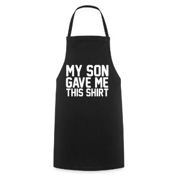 Mon fils m’a donné ce t-shirt, fière maman, fière fils, fière fils - Tablier de cuisine - noir - Devant - AI Model Male 185 dark (185cm)