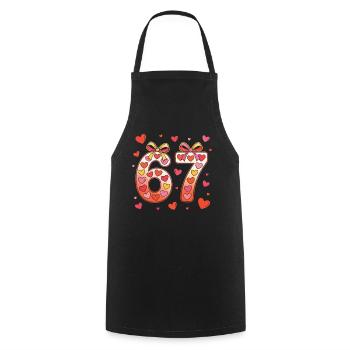 67 Geburtstagsherzen-Bogendesign - Kochschürze - Schwarz - Vorne - AI Model Male 185 dark (185cm)