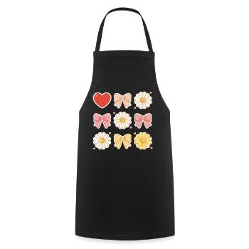 Pastel Daisy Bows Heart Pattern - Cooking Apron - black - Front - AI Model Male 185 dark (185cm)
