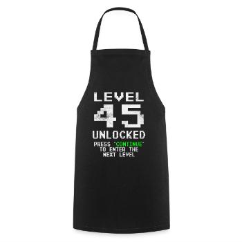 Level 45 unlocked - Gamer - Geburtstag - Geschenk - Kochschürze - Schwarz - Vorne - AI Model Male 185 dark (185cm)