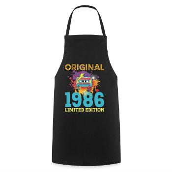 Anniversaire 40 ans 1986 Cassette Vintage Rétro - Tablier de cuisine - noir - Devant - AI Model Male 185 dark (185cm)