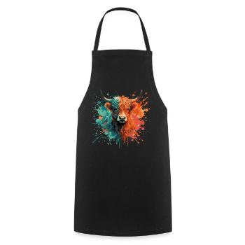 Highland Cattle Watercolor Painting – Color Splash Animal Art - Cooking Apron - black - Front - AI Model Male 185 dark (185cm)