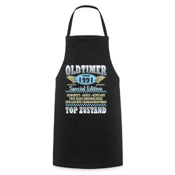 Cadeau d’anniversaire original de février 1991 - Tablier de cuisine - noir - Devant - AI Model Male 185 dark (185cm)